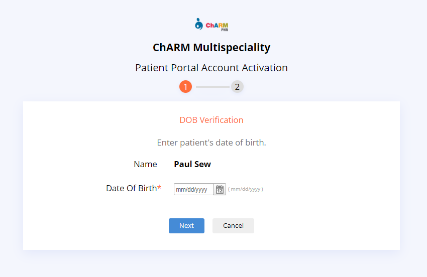 CHARM Patient Portal Sign Up