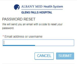 Forgot password of Glens Falls Hospital Patient Portal
