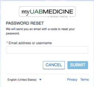 Forgot password of UAB Student Patient Portal