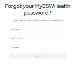 Forgot password of BAYLOR SCOTT AND WHITE Patient Portal