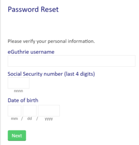 Forgot password of Guthrie Patient Patient Portal