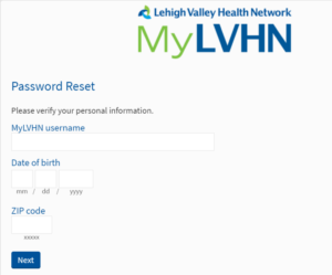 Forgot password of LVHN Patient Portal