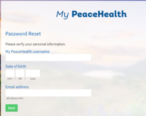 Forgot password of Peace Health Patient Portal