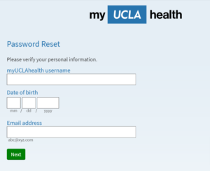 Forgot password of UCLA Patient Portal